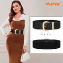 WHIPPY Women Wide Elastic Waist Belt for Dresses Fashion Gold Buckle Stretchy Leather Waistband for Ladies (Black)
