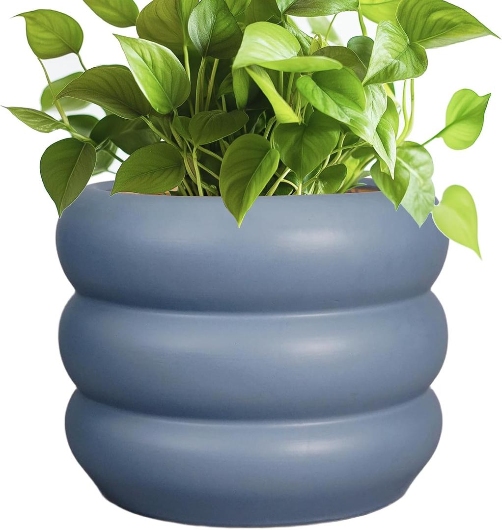 SQOWL Ceramic Pot for Plants - 8 Inch Plant Pot with Drainage Hole Planter for Indoor Plants Outdoor Flower Pot Decorative Plant Pot Unique Planter for Room Decorations Gray