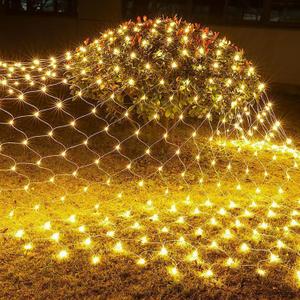 2 PACK Battery Operated Net String Lights 4.9x3.9Ft 100LED-Light 8 Modes Mesh Waterproof Wide Angle LED Curtain Lights for Christmas Xmas Garden Yard Party Wedding and Holiday Decor( Warm White)