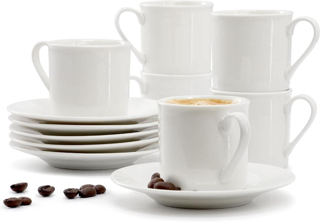 Elama Aspin 12 Piece 2.5 Ounce Porcelain Espresso Cup Set with Saucers, Coffee Set, Serveware Set, Drinkware, Tea Set (Aspin)