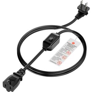 [6-Feet] On Off Switch Extension Cord, Right Angle 2-Prong Polarized Extension Cord with On-Off Inline Switch 12A 125V for Your Chargers/Lamp/Power Adapters etc, 16AWG Cord (Black)