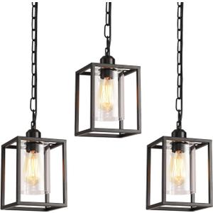 3 Pack Farmhouse Pendant Light,Black Metal Frame Hanging Light Fixture with Clear Glass Shade, Adjustable Chains Industrial Mini Pendant Lighting for Kitchen Island Entryway Porch Foyer