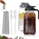 2 Quart Glass Pitcher with Lid for Fridge, Cold Brew Coffee Maker 64 oz, 2 Pack Airtight Leakproof Iced Tea Pitcher with Stainless Steel Filter, New Years Gifts for Friends (Black & Gray)