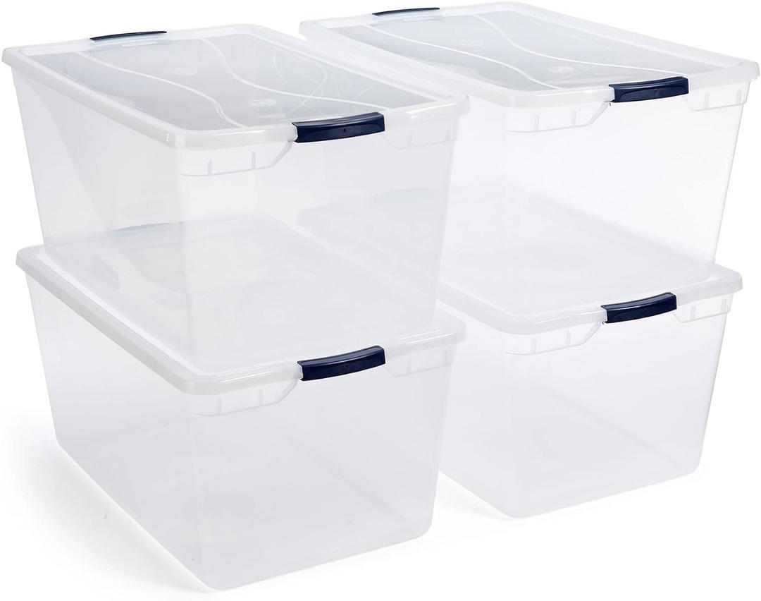 Rubbermaid Cleverstore 95 Quart Clear Stackable Large Plastic Storage Containers with Lids for Office and Home Organization, Clear (4 Pack) (95 Qt - 4 Pack)