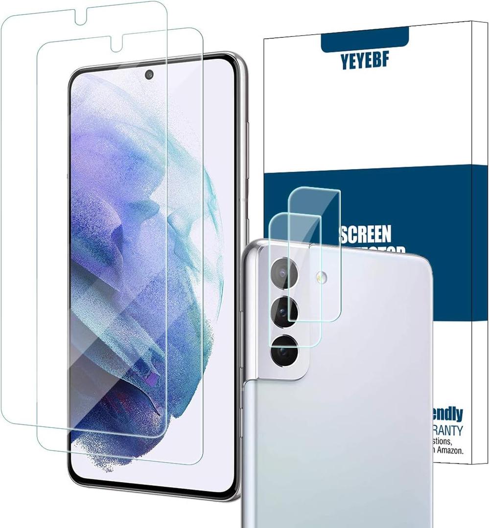 Galaxy S21 HD Clear Tempered Glass Screen Protector + Camera Lens Protectors, [2+2 Pack] [3D Glass] [Fingerprint Support] Screen Protector Glass For Samsung Galaxy S21