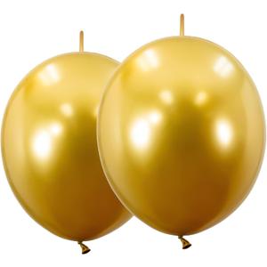 2 x Link Balloons 6 Inch - 100 Pcs Quick Link Balloon Latex Linking Balloons Connected Linkable Balloon Birthday Wedding Party Decorations(Gold)