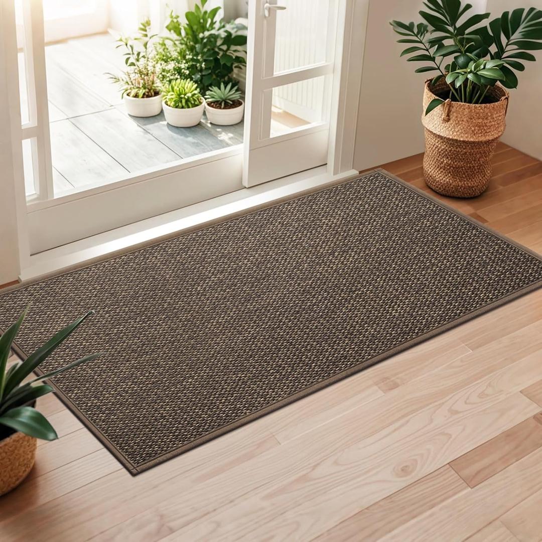 LEKEEPGO Door Mat 24"x47", Non Slip Door Mat Indoor Entrance, Rubber Backing Front Indoor Doormat Washable Absorbent Low-Profile Entryway Entry Resist Dirt Inside Door Mats, Brown (1'11" x 3'11" (Rectangular), Coffee)
