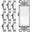6 x BESTTEN 10 Pack 3-Way Decorator Light Switch, 15A 120/277V, Single Pole or Three Way, Rocker Paddle Wall Switch, On/Off Rocker Interrupter, UL Listed, White
