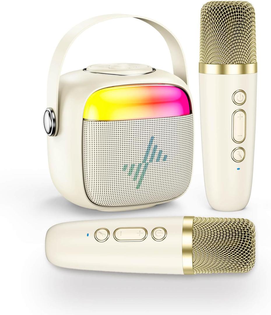 LENRUE Karaoke Machine for Kids, Birthday Gifts for Girls Boys with Wireless Microphone, Led Lights, Portable Bluetooth Speaker for Home, Family, Party (2MIC)