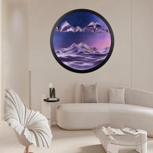 BGFJYUK 24" Moving Sand Art Dcor, Wall Mounted Sand Art Liquid Motion 3D Dynamic Sculpture,360Rotate Wall Art Deep Sea Sandscape,Glass Crafts Solid Wood Frame,Relaxing Quicksand Dcor (Purple) (24inch, Puple)