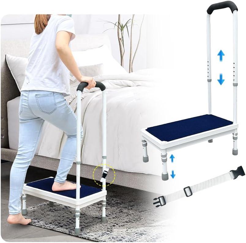 Bedside Steps for High Beds Step Stool with Handle for Elderly Adult Medical Heavy Duty Safety Stepstools for Seniors 400 Lb Capacity Non-Slip Wide Platform to Get in Bed, Car, Bathroom (Blue-21.6")