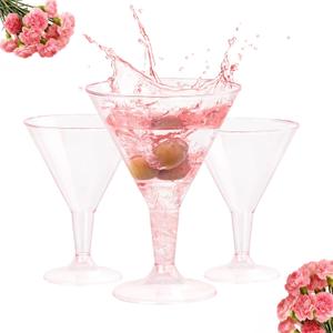 Liacere 24 Pack Pink Plastic Martini Glasses 6.25oz Disposable Cocktail Glasses Margarita Glasses Plastic Cocktail Glasses Perfect for Wedding & Party & Birthday & Mother's Day