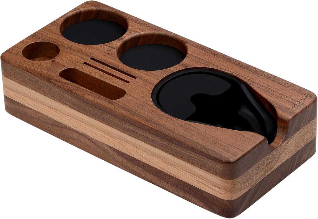 Normcore Espresso Tamping Station, Natural American Walnut Coffee Tamper Station Base Holder Stand for 54/58mm Portafilter, Tamper, and Distributor, Puck Screen Espresso Accessories