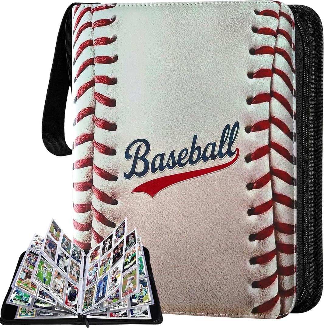 Baseball Card Binder 900 Pockets with 50 Protective Sleeves, Large Baseball Binder 9 Pocket, Premium Trading Cards Holder 3 Ring Zipper, Sport Collection Book, Album Folder Case, Gifts for Boys & Men (White-)