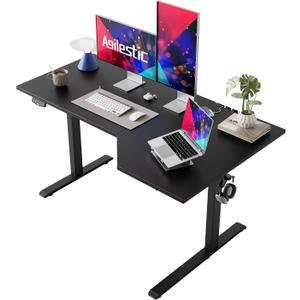 Agilestic Electric Standing Desk, Height Adjustable Desk, 55 x 32 Inch Sit Stand up for Work Office Home, L Shaped Ergonomic Rising Computer Table with Memory Preset, Black, 55 x 31.5 Inch