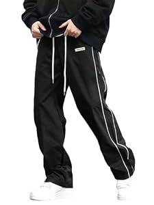 QJQ Men's Wide Leg Baggy Sweatpants Vintage Y2K Track Pants Parachute Pants with Pockets Casual Streetwear Black Small