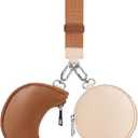 3 x Dual Pouch Wristlet Keychain Wallet Double keychain wallets Mini Pouch Coin Purse Women Coin Detachable Wrist Zip Bag (Pinkg&Brown)