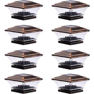 HUYIENO Solar Post Cap Lights Outdoor LED Lighting Deck Fence Cap Light Two Light Modes Warm White/Bright White Suitable for 4x4 Wooden Posts (Brushed Copper, 8pk)