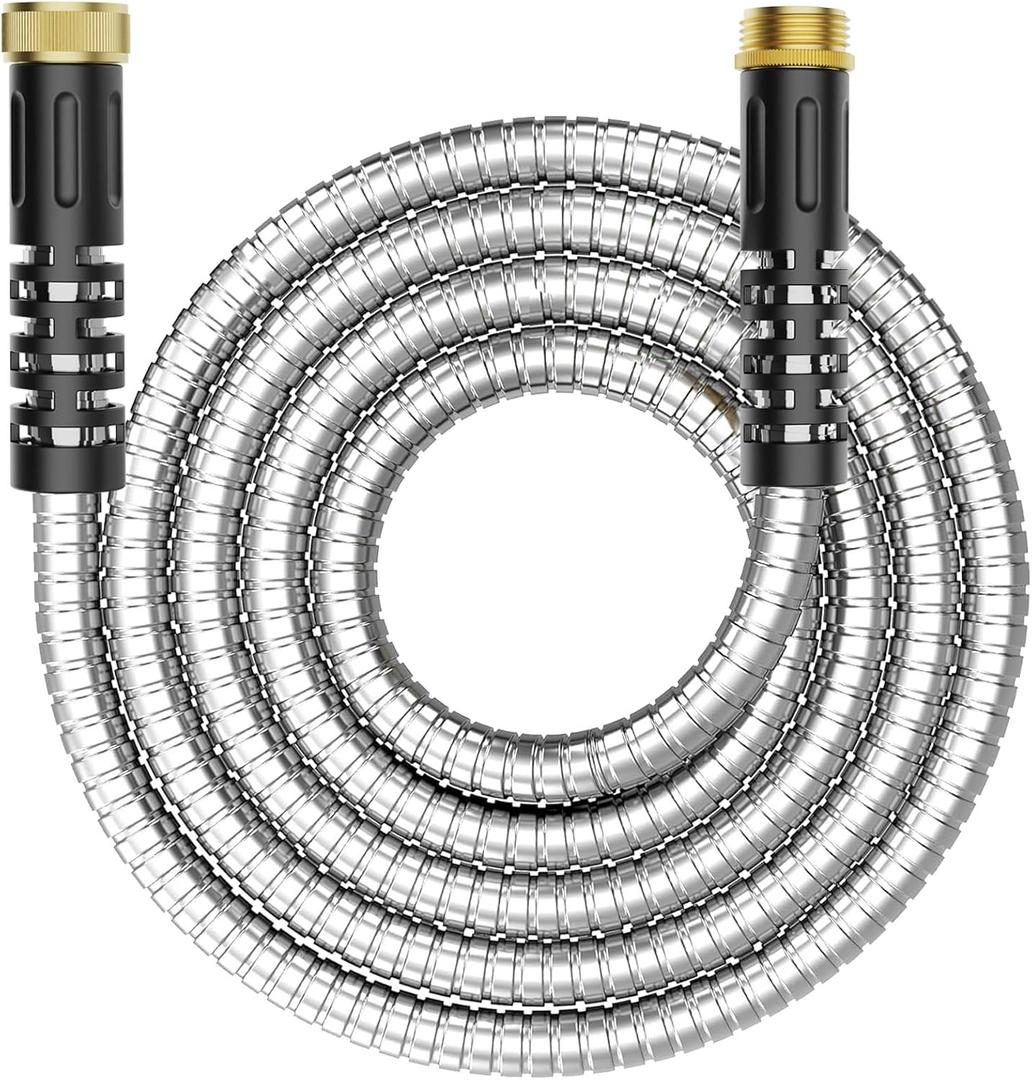 10ft Metal Garden Hose, Water Lead-in Hose Extension, Stainless Steel Hose Extension Adapter for Hose Reel/RV, Drinking RV Water Hose, Reel Extender for Yard, Female to Female, Durable