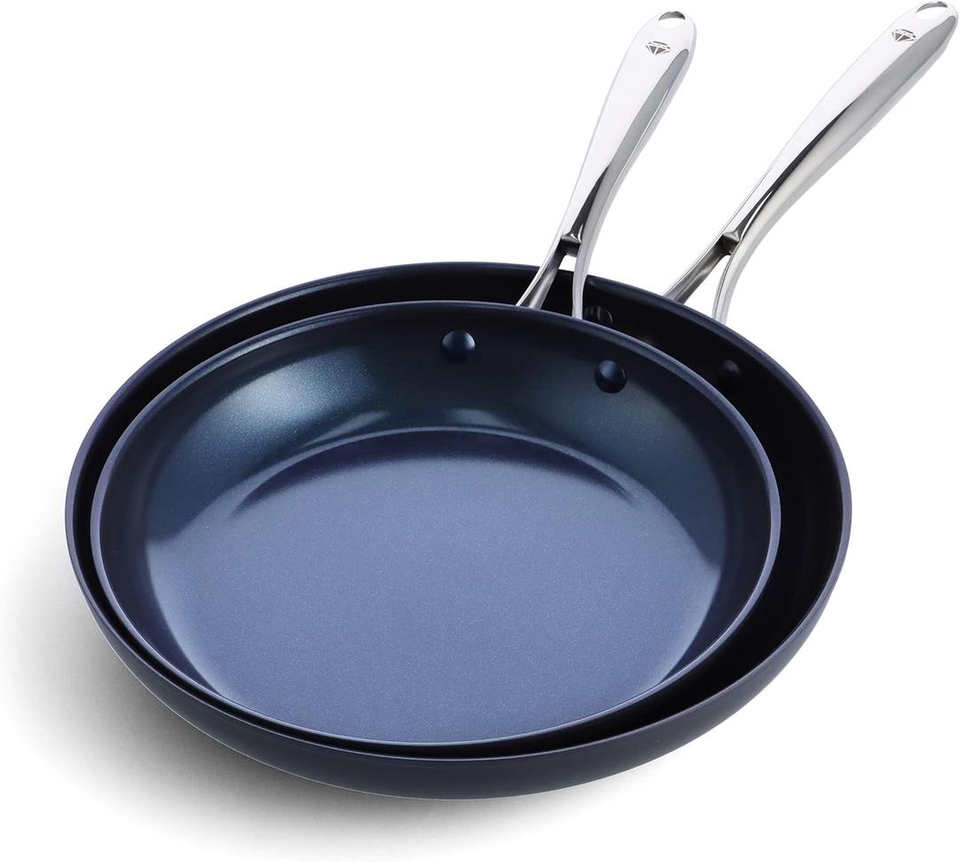Blue Diamond Cookware Hard Anodized Ceramic Nonstick, 10" and 12" Frying Pan Skillet Set, PFAS-Free, Dishwasher Safe, Oven Safe, Grey (Gray)