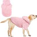 KOOLTAIL Fuzzy Dog Sweater Hoodie for Small Medium Large Dogs, Soft Fleece Pet Clothes Sweatshirt with Leash Hole, Warm Winter Dog Sherpa Jacket Snuggie Cold Weather Coat for Puppy Cats Girl, Pink L