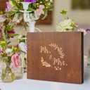 Creawoo 11 Mr&Mrs Wooden Guest Book Album Memory Keepsake for Wedding Anniversary Birthday with 80 Pages Blank Black Cardstocks - Available at Least 160 Pictures