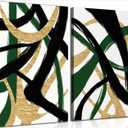 GKQNMU 2pcs Abstract Stripe Canvas Wall Art Modern Minimalist Geometry Wall Decoration Pictures Green Gold And Black Prints Posters Paintings for Living Room Bedroom Office Decoration Ready To Hang