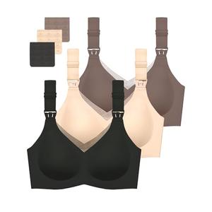 Gailife 2 Pack Nursing Bras for Breastfeeding Seamless V Neck Mesh Maternity Bra Comfort Pregnancy Sleep Bralette - L, Black/Beige/Grey