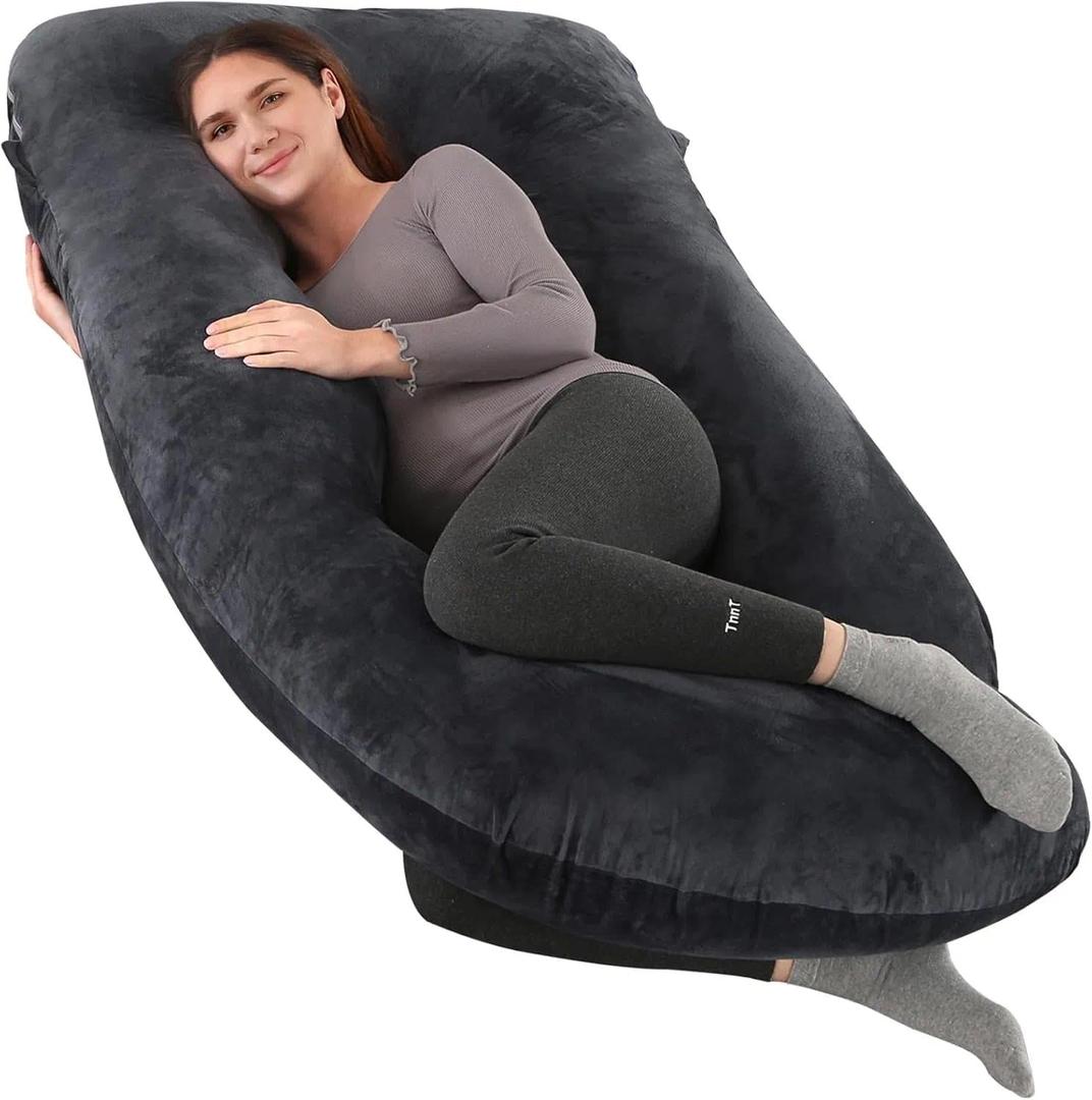 Pregnancy Pillows for Sleeping, U Shaped Full Body Maternity Pillow for Pregnant Women with Removable Bean Velvet Cover, Support for Back, HIPS, Legs, Belly, 57 Inch, Black
