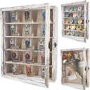 11x14 Display Case with Adjustable Shelves White, 4-Tier Memory Shadow Box for Wall, Deep Wooden Keepsake Display Shelf with Locking Door for Memorabilia, Photos, Medals, Wedding, Home Decor