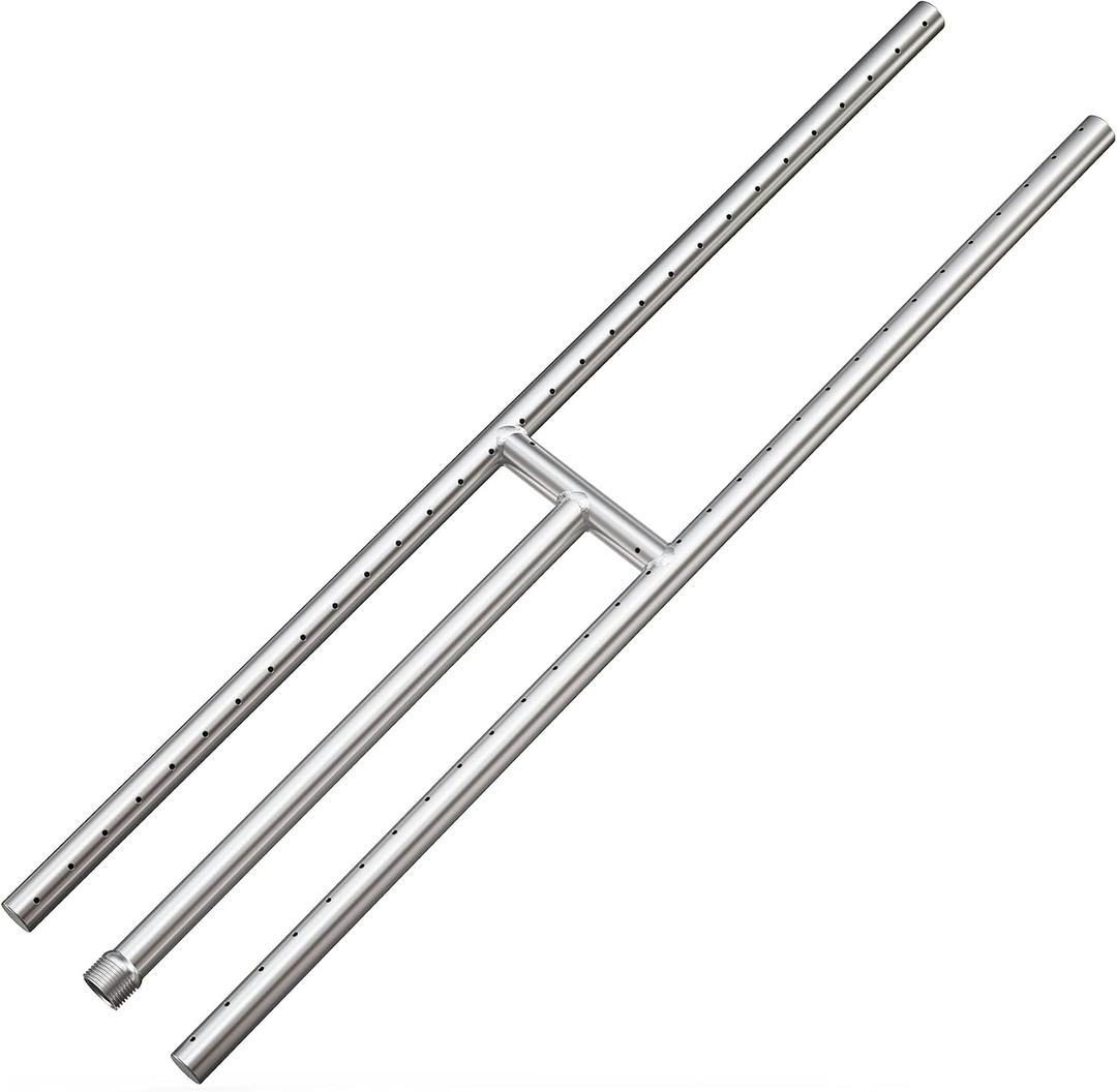 Onlyfire Stainless Steel Fireplace H-Burner for Natural Gas & Propane Fire Pit and Fireplace, 30 x 6 Inch Rectangular DIY Firepit H Burner for Indoor and Outdoor, BTU Max 150,000