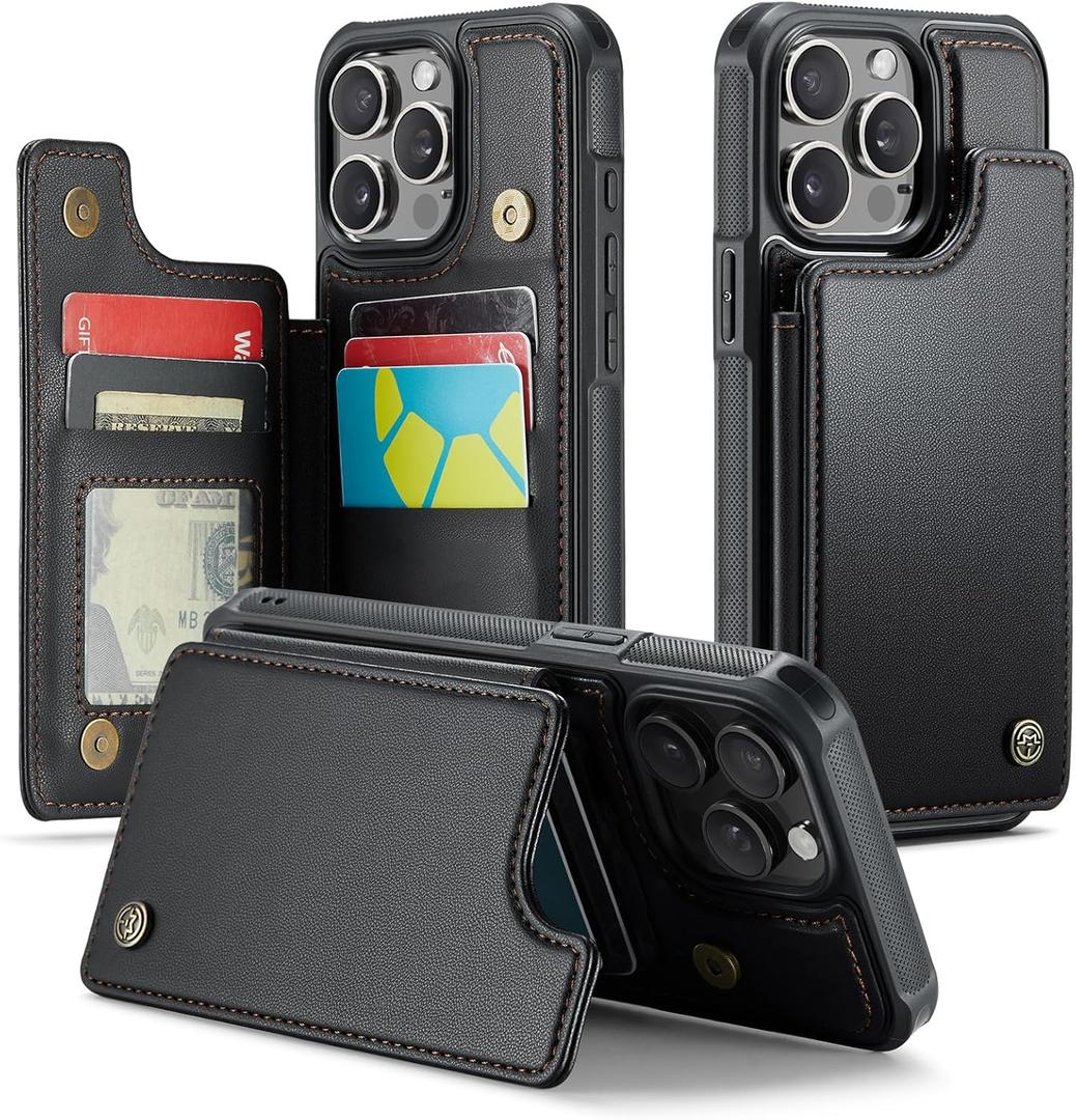 Compatible with iPhone 14 Pro Max Wallet Case with Card Holder RFID Blocking for Women Men, Double Magnetic Clasp Kickstand Shockproof Phone Case Fit for iPhone 14 Pro Max, Black