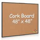 Extra Large Cork Bulletin Board 48" X 48", Foldable Notice Pin Board for Wall, Black Aluminum Framed 4'x4' Corkboard, Wall Mounted Noticeboard with 36 Push Pins for School, Home & Office