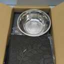 Metal Raised Dog Bowl, 10" Height Tall Elevate Dog Feeder Stand with 2 Stainless Steel 42oz Bowls & 16x24 Non-Slip Mat  Stronger Dogs Food & Water Bowl Stand (Grey)