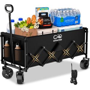 34" Extra Long Foldable Wagon with All-Terrain Wheels, 260 LBS Capacity Collapsible Utility Cart for Grocery Shopping, Apartment Moving, Camping, Picnic, Sports (Black)