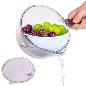 3-in-1 Kitchen Tool: Works as Rice Strainer, Fruit Washing Bowl with Strainer, Water Scoop. PET+PP Material, Rotatable Inner Basket for Easy Draining, Ideal for Rinsing Rice, Washing Fruits/Veggies.