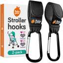 Baby Uma Stroller Hooks for Bags (2 Pack) - Universal Stroller Clips and Hooks, Non-Slip with One-Hand Opening, 11 lb Weight Capacity, Baby Travel Essential (Canvas Black)