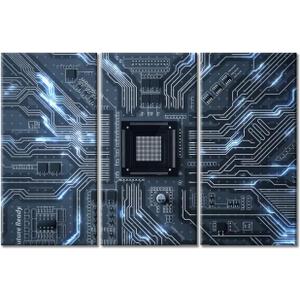 TUMOVO Wall Decor Information Technology Canvas Wall Art 3 Piece CPU Concept Contemporary Home Decor Circuit Board Poster and Printing Framed Ready to Hang (60" Wx40 H)