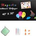 Magnetic Chalkboard Contact Paper for Wall, 40" X 30" Adhesive Blackboard Sticker, Chalk Board Magnet Wall for Kids Playroom Classrooms, Includes Dust-Free Chalks & Wipe Cloth & Magnet Black