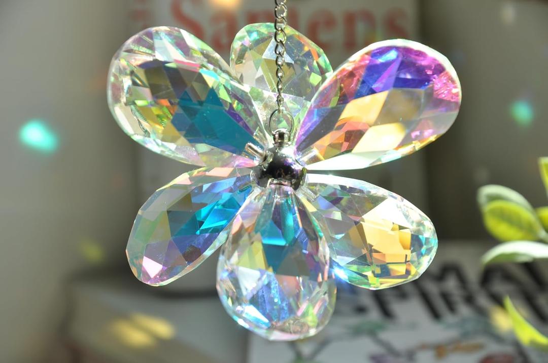 Sun Catchers Indoor Window Crystal Suncatcher Prism Hanging Feng Shui Crystal Ball Hanging Flower Light Catcher Rainbow Window Wall Decor AB Color