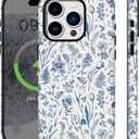 Compatible for iPhone 15 Pro Max Case Compatible with Magsafe Vintage Blue Flowers Florals Design for Women Girls Rugge 2-in-1 Layer Shockproof Anti-Scratch Phone Case