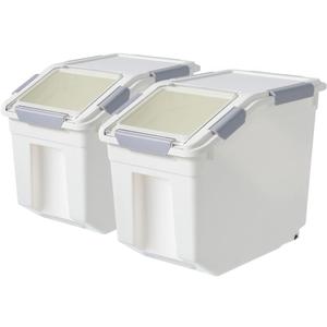 30Lbs 2 Pack Food Storage Container with Scoop, Airtight Rice Storage Bins Flour Containers Pet Food Dispenser with Handle & Wheels, Plastic Kitchen Pantry Organization for Cereal Baking Supplies