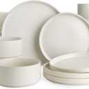 Famiware Star Plates and Bowls Sets, Modern Stoneware Dinnerware Sets for 8, 24-Piece Kitchen Dish Set - Microwave and Dishwasher Safe, Chip and Scratch Resistant, Matte White