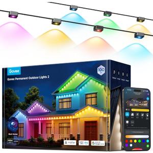 Govee Permanent Outdoor Lights 2, 150ft RGBIC Outdoor Lights with 108 LED Lights, IP67 Waterproof, 100 Scene Modes with 40lm White for Outdoor Decorations, Works with Alexa, Google Assistant, Black
