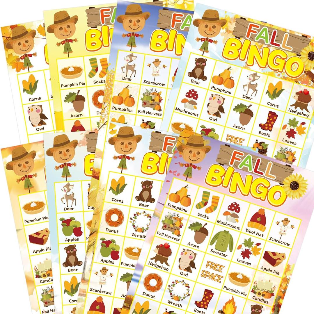 Fancy Land Fall Bingo Game for Kids 24 Players Happy Harvest Thanksgiving Party Game Supply