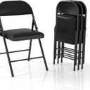 4 Pack Folding Chairs with Padded Cushion & Back, Padded Folding Chairs for Home, Office, Indoor, Outdoor Events (Black, 4 Pack) (Padded-bk)