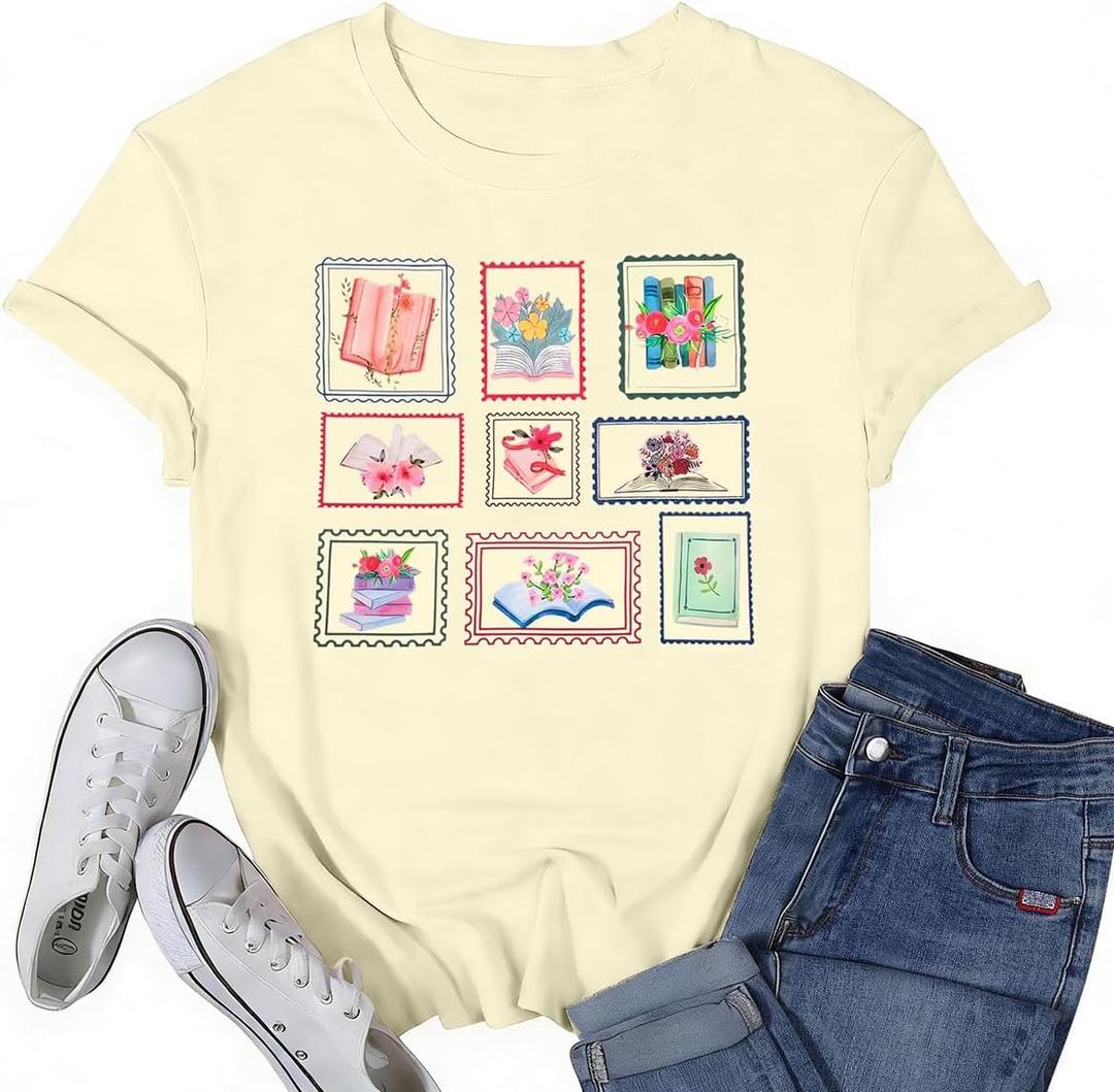 Book Shirt for Women Reading Teacher Shirts Book Lover Tshirt Cute Bookworm Teacher Short Sleeve Tops (M)