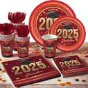 Graduation Decorations Class of 2025 Maroon Burgundy - Complete Disposable Tableware Set for 24 Guests, Includes Paper Plates, Cups, Napkins, Cutlery - Perfect for Graduation class of 2025 Celebration