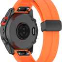 26mm 22mm 20mm QuickFit Watch Band Compatible with Garmin Fenix 8 7 6 5 3 hr 6s 5s 6x 5x Forerunner 935 945 965 Magnetic Silicone Watch Band for Garmin Instinct Approach MARQ Descent Quatix Epix Pro (Orange)