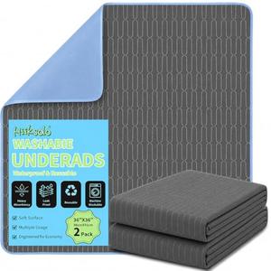 Hiiksolo Waterproof Bed Pads 36" x 36" 2 Pack, Incontinence Washable Underpads, Reusable Mattress Protector Pee Pads Leakproof Heavy Absorbency Stain-Hiding for Adults, Kids & Pets Dark Gray